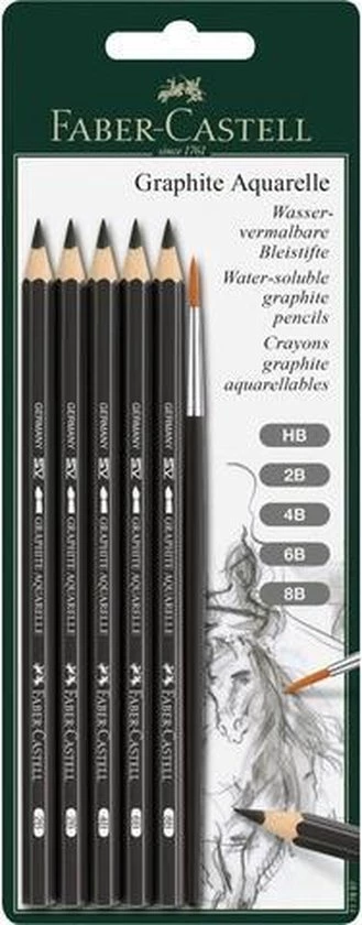 Faber-Castell Aquarelpotlood - Graphite - Set 5 Hardheden + Penseel - FC-117897 1 Faber-Castell Aquarelpotlood - Graphite - Set 5 Hardheden + Penseel - FC-117897