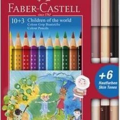 Kleurpotloden Faber-Castell Grip, "Children Of The World" In Kartonnen Etui á 10+3 Stuks FC-201746