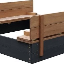 AXI Ella XL Houten Zandbak In Antraciet/Bruin- Met Zitbankjes En Deksel - FSC Hout - 120x120x20cm - Zandbak Voor Kinderen