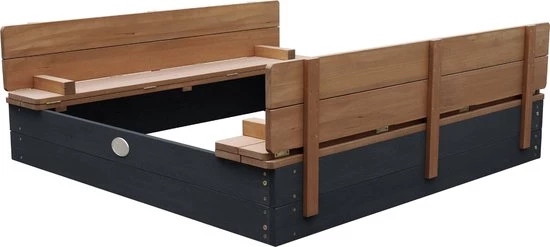 AXI Ella XL Houten Zandbak In Antraciet/Bruin- Met Zitbankjes En Deksel - FSC Hout - 120x120x20cm - Zandbak Voor Kinderen 1 AXI Ella XL Houten Zandbak In Antraciet/Bruin- Met Zitbankjes En Deksel - FSC Hout - 120x120x20cm - Zandbak Voor Kinderen