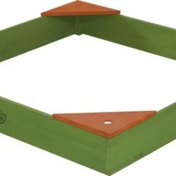 Sunny Daisy Houten Zandbak In Groen - Incl. Beschermhoes - FSC Hout - Zandbak Voor Kinderen Met Zitbankjes - 90x90x13,5cm