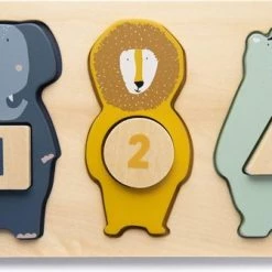 Trixie Houten Telpuzzel | Dieren | Mr. Elephant, Mr. Lion, Mr. Polar Bear | Couting Puzzle | Speelgoed