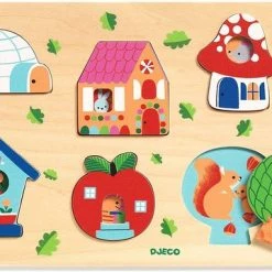 Djeco Houten Vormenpuzzel Coucou Huis - 6 Stukjes
