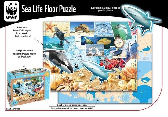 WWF - Vloer Puzzel – Wereld Natuur Fonds Puzzel – Zee Puzzel – Dieren Puzzel – Puzzel 48 Stukken – Wilde Haaien – Dubbelzijdige Puzzel - Puzzel Volwassenen - Puzzel Voor Baby's En Kinderen 1 WWF - Vloer Puzzel – Wereld Natuur Fonds Puzzel – Zee Puzzel – Dieren Puzzel – Puzzel 48 Stukken – Wilde Haaien – Dubbelzijdige Puzzel - Puzzel Volwassenen - Puzzel Voor Baby's En Kinderen