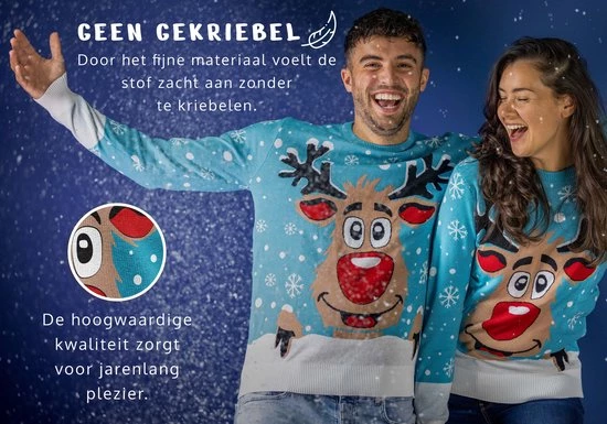 JAP Christmas JAP Foute Kersttrui - Rudolf Het Rendier - Kerstcadeau - Voor Kinderen - Kerst - 5/6 Jaar - Licht Blauw 5 JAP Christmas JAP Foute Kersttrui - Rudolf Het Rendier - Kerstcadeau - Voor Kinderen - Kerst - 5/6 Jaar - Licht Blauw - Afbeelding 5