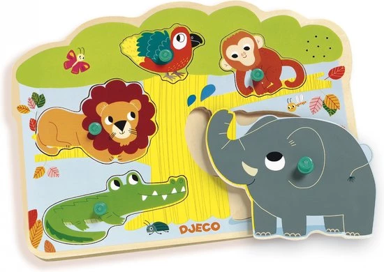 Djeco Geluidenpuzzel - De Zoo - 5 Stukjes 2 Djeco Geluidenpuzzel - De Zoo - 5 Stukjes - Afbeelding 2