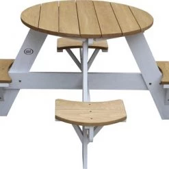 AXI Ufo Picknicktafel Rond Voor 4 Kinderen In Bruin/Wit - Picknick Tafel Van Hout - 120x120x56cm
