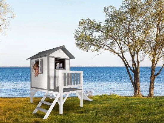 AXI Beach Lodge XL Speelhuis In Wit - Met Verdieping En Witte Glijbaan - Speelhuisje Voor De Tuin / Buiten - FSC Hout - Speeltoestel Voor Kinderen 8 AXI Beach Lodge XL Speelhuis In Wit - Met Verdieping En Witte Glijbaan - Speelhuisje Voor De Tuin / Buiten - FSC Hout - Speeltoestel Voor Kinderen - Afbeelding 8