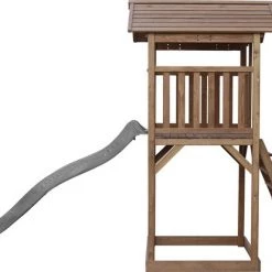 AXI Beach Tower Speeltoestel In Bruin - Speeltoren Met Zandbak En Grijze Glijbaan - FSC Hout - Speelhuis Op Palen Voor De Tuin -Duurzamer-speelgoed Winkel 550x414 1