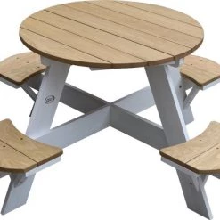AXI Ufo Picknicktafel Rond Voor 4 Kinderen In Bruin/Wit - Picknick Tafel Van Hout - 120x120x56cm -Duurzamer-speelgoed Winkel 550x419 1