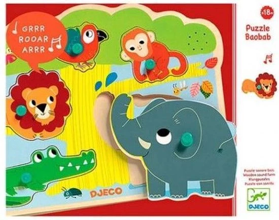 Djeco Geluidenpuzzel - De Zoo - 5 Stukjes 3 Djeco Geluidenpuzzel - De Zoo - 5 Stukjes - Afbeelding 3