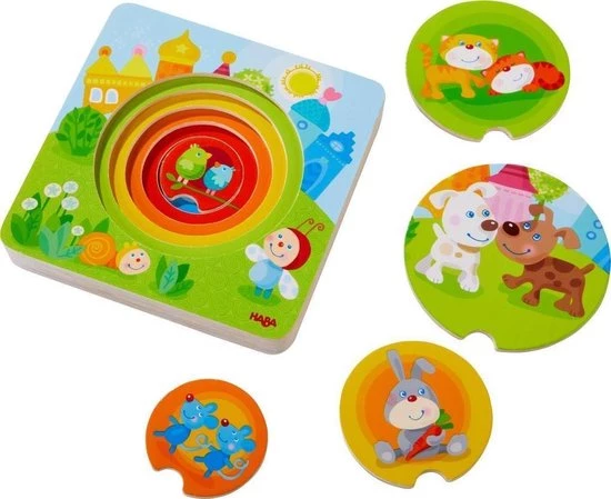 HABA Houten Puzzel Kakelbonte Jonge Dieren 2 HABA Houten Puzzel Kakelbonte Jonge Dieren - Afbeelding 2
