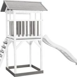 AXI Beach Tower Speeltoestel In Grijs/Wit - Speeltoren Met Zandbak En Witte Glijbaan - FSC Hout - Speelhuis Op Palen Voor De Tuin -Duurzamer-speelgoed Winkel 550x455 7