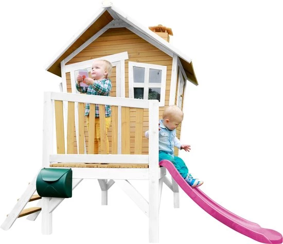 AXI Robin Speelhuis In Bruin/Wit - Met Verdieping En Paarse Glijbaan - Speelhuisje Voor De Tuin / Buiten - FSC Hout - Speeltoestel Voor Kinderen 15 AXI Robin Speelhuis In Bruin/Wit - Met Verdieping En Paarse Glijbaan - Speelhuisje Voor De Tuin / Buiten - FSC Hout - Speeltoestel Voor Kinderen - Afbeelding 15