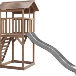 AXI Beach Tower Speeltoestel In Bruin - Speeltoren Met Zandbak En Grijze Glijbaan - FSC Hout - Speelhuis Op Palen Voor De Tuin -Duurzamer-speelgoed Winkel 550x480 2