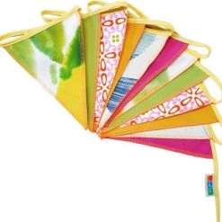 L.A.P. Atelier Vlaggenlijn Lentekriebels | 7,5 Meter | Stoffen Vlaggetjes | Duurzaam & Handgemaakt | Geel Groen Roze