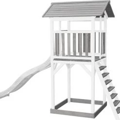 AXI Beach Tower Speeltoestel In Grijs/Wit - Speeltoren Met Zandbak En Witte Glijbaan - FSC Hout - Speelhuis Op Palen Voor De Tuin -Duurzamer-speelgoed Winkel 550x514 5