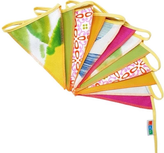 L.A.P. Atelier Vlaggenlijn Lentekriebels | 7,5 Meter | Stoffen Vlaggetjes | Duurzaam & Handgemaakt | Geel Groen Roze 1 L.A.P. Atelier Vlaggenlijn Lentekriebels | 7,5 Meter | Stoffen Vlaggetjes | Duurzaam & Handgemaakt | Geel Groen Roze