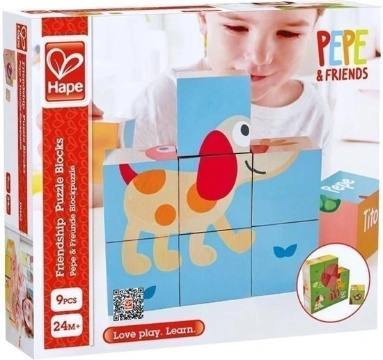 Hape Blokkenpuzzel Pepe & Friends - 9 Blokken 2 Hape Blokkenpuzzel Pepe & Friends - 9 Blokken - Afbeelding 2