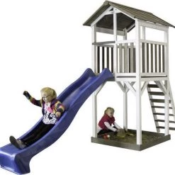 AXI Beach Tower Speeltoestel In Grijs/Wit - Speeltoren Met Zandbak En Witte Glijbaan - FSC Hout - Speelhuis Op Palen Voor De Tuin -Duurzamer-speelgoed Winkel 550x519 6