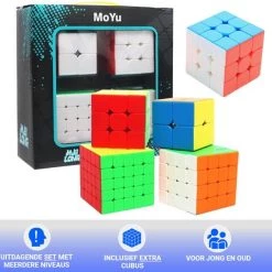 Puzzelkubus ? 2x2, 3x3, 4x4, 5x5 - Extra 3x3 Puzzelkubus - Rubiks Cube - MoYu Speed Cube - Gratis 5x Cubestands - Complete Set -Duurzamer-speelgoed Winkel 550x538