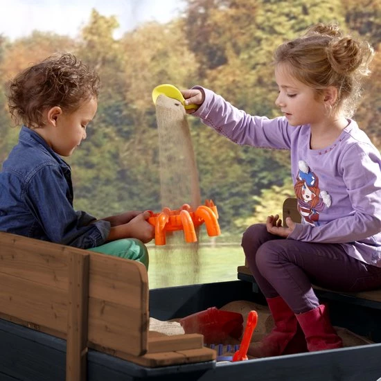 AXI Ella XL Houten Zandbak In Antraciet/Bruin- Met Zitbankjes En Deksel - FSC Hout - 120x120x20cm - Zandbak Voor Kinderen 4 AXI Ella XL Houten Zandbak In Antraciet/Bruin- Met Zitbankjes En Deksel - FSC Hout - 120x120x20cm - Zandbak Voor Kinderen - Afbeelding 4