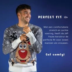 JAP Christmas JAP Foute Kersttrui - Rudolf Het Rendier - Kerstcadeau Volwassenen - Dames En Heren - Kerst - S - Grijs -Duurzamer-speelgoed Winkel 550x550 15