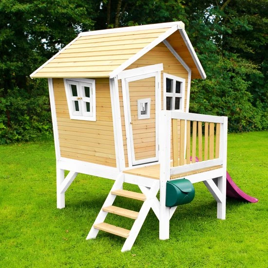 AXI Robin Speelhuis In Bruin/Wit - Met Verdieping En Paarse Glijbaan - Speelhuisje Voor De Tuin / Buiten - FSC Hout - Speeltoestel Voor Kinderen 8 AXI Robin Speelhuis In Bruin/Wit - Met Verdieping En Paarse Glijbaan - Speelhuisje Voor De Tuin / Buiten - FSC Hout - Speeltoestel Voor Kinderen - Afbeelding 8