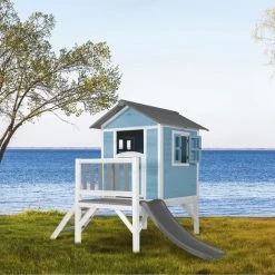 AXI Beach Lodge XL Speelhuis In Caribisch Blauw - Met Verdieping En Grijze Glijbaan - Speelhuisje Voor De Tuin / Buiten - FSC Hout - Speeltoestel Voor Kinderen -Duurzamer-speelgoed Winkel 550x550 405