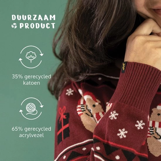 JAP Christmas JAP Foute Kersttrui - Beer Met Geschenk - Kerstcadeau Volwassenen - Dames En Heren - Kerst - 3XL - Donker Rood 4 JAP Christmas JAP Foute Kersttrui - Beer Met Geschenk - Kerstcadeau Volwassenen - Dames En Heren - Kerst - 3XL - Donker Rood - Afbeelding 4