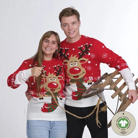 Jule Sweaters Foute Kersttrui Dames & Heren - Christmas Sweater "Rudolf Met Sjaal" - 100% Biologisch Katoen - Kerst Trui Mannen & Vrouwen Maat XXL 2 Jule Sweaters Foute Kersttrui Dames & Heren - Christmas Sweater "Rudolf Met Sjaal" - 100% Biologisch Katoen - Kerst Trui Mannen & Vrouwen Maat XXL - Afbeelding 2