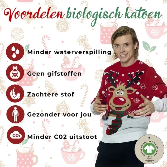 Jule Sweaters Foute Kersttrui Dames & Heren - Christmas Sweater "Rudolf Met Sjaal" - 100% Biologisch Katoen - Kerst Trui Mannen & Vrouwen Maat XXL 5 Jule Sweaters Foute Kersttrui Dames & Heren - Christmas Sweater "Rudolf Met Sjaal" - 100% Biologisch Katoen - Kerst Trui Mannen & Vrouwen Maat XXL - Afbeelding 5