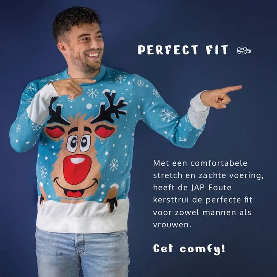 JAP Christmas JAP Foute Kersttrui - Rudolf Het Rendier - Kerstcadeau - Voor Kinderen - Kerst - 5/6 Jaar - Licht Blauw 3 JAP Christmas JAP Foute Kersttrui - Rudolf Het Rendier - Kerstcadeau - Voor Kinderen - Kerst - 5/6 Jaar - Licht Blauw - Afbeelding 3