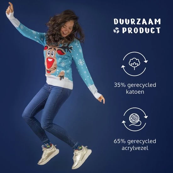 JAP Christmas JAP Foute Kersttrui - Rudolf Het Rendier - Kerstcadeau - Voor Kinderen - Kerst - 5/6 Jaar - Licht Blauw 4 JAP Christmas JAP Foute Kersttrui - Rudolf Het Rendier - Kerstcadeau - Voor Kinderen - Kerst - 5/6 Jaar - Licht Blauw - Afbeelding 4