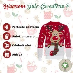 Jule Sweaters Foute Kersttrui Dames & Heren - Christmas Sweater "Rudolf Met Sjaal" - 100% Biologisch Katoen - Kerst Trui Mannen & Vrouwen Maat M -Duurzamer-speelgoed Winkel 550x550 73