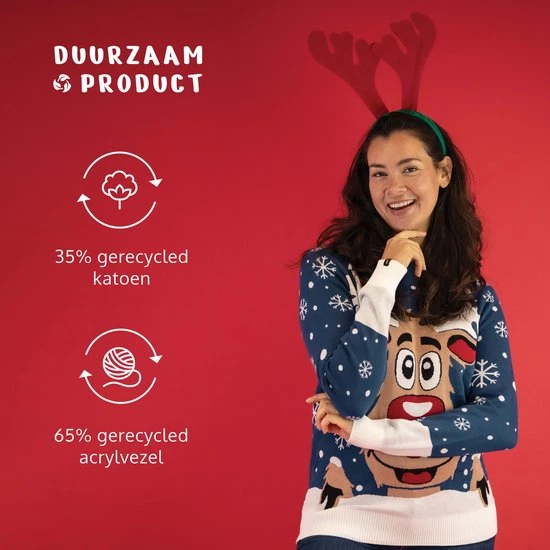 JAP Christmas JAP Foute Kersttrui - Rudolf Het Rendier - Kerstcadeau Volwassenen - Dames En Heren - Kerst - M - Donker Blauw 5 JAP Christmas JAP Foute Kersttrui - Rudolf Het Rendier - Kerstcadeau Volwassenen - Dames En Heren - Kerst - M - Donker Blauw - Afbeelding 5