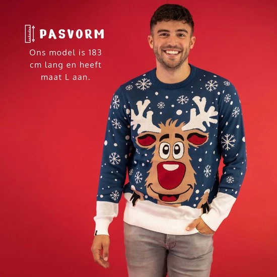 JAP Christmas JAP Foute Kersttrui - Rudolf Het Rendier - Kerstcadeau Volwassenen - Dames En Heren - Kerst - M - Donker Blauw 8 JAP Christmas JAP Foute Kersttrui - Rudolf Het Rendier - Kerstcadeau Volwassenen - Dames En Heren - Kerst - M - Donker Blauw - Afbeelding 8
