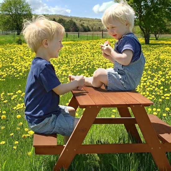 Sunny Dave Picknicktafel In Bruin - Multifunctonele Picknick Tafel Voor Kinderen - FSC Hout - 89x89x50cm 5 Sunny Dave Picknicktafel In Bruin - Multifunctonele Picknick Tafel Voor Kinderen - FSC Hout - 89x89x50cm - Afbeelding 5