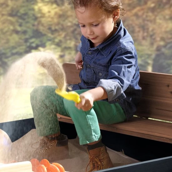 AXI Ella XL Houten Zandbak In Antraciet/Bruin- Met Zitbankjes En Deksel - FSC Hout - 120x120x20cm - Zandbak Voor Kinderen 3 AXI Ella XL Houten Zandbak In Antraciet/Bruin- Met Zitbankjes En Deksel - FSC Hout - 120x120x20cm - Zandbak Voor Kinderen - Afbeelding 3