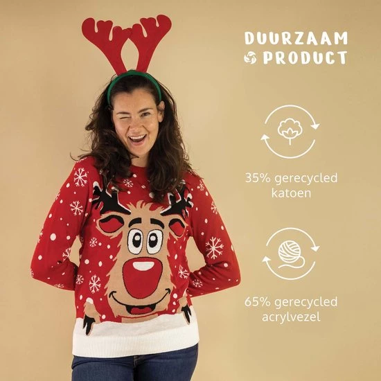 JAP Christmas JAP Foute Kersttrui - Rudolf Het Rendier - Kerstcadeau - Voor Kinderen - Kerst - 4/5 Jaar - Rood 4 JAP Christmas JAP Foute Kersttrui - Rudolf Het Rendier - Kerstcadeau - Voor Kinderen - Kerst - 4/5 Jaar - Rood - Afbeelding 4