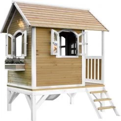 AXI Tom Speelhuis In Bruin/Wit - Met Verdieping En Witte Glijbaan - Speelhuisje Voor De Tuin / Buiten - FSC Hout - Speeltoestel Voor Kinderen -Duurzamer-speelgoed Winkel 550x553 5