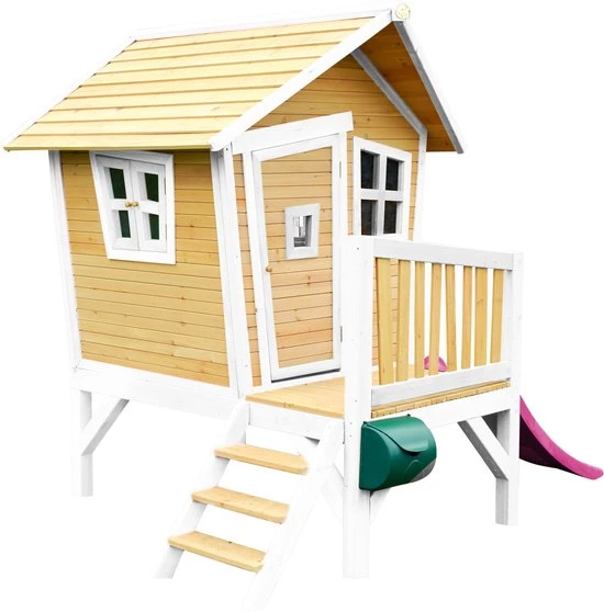 AXI Robin Speelhuis In Bruin/Wit - Met Verdieping En Paarse Glijbaan - Speelhuisje Voor De Tuin / Buiten - FSC Hout - Speeltoestel Voor Kinderen 4 AXI Robin Speelhuis In Bruin/Wit - Met Verdieping En Paarse Glijbaan - Speelhuisje Voor De Tuin / Buiten - FSC Hout - Speeltoestel Voor Kinderen - Afbeelding 4