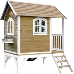 AXI Tom Speelhuis In Bruin/Wit - Met Verdieping En Witte Glijbaan - Speelhuisje Voor De Tuin / Buiten - FSC Hout - Speeltoestel Voor Kinderen -Duurzamer-speelgoed Winkel 550x560