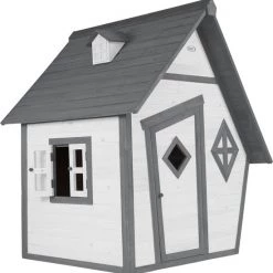 AXI Cabin Speelhuis In Grijs/Wit - Speelhuisje Voor De Tuin / Buiten - FSC Hout - Tuinhuisje Voor Kinderen - 10 Jaar Garantie