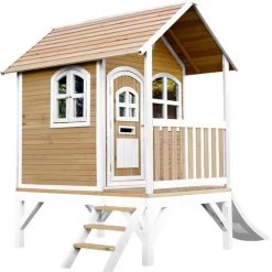 AXI Tom Speelhuis In Bruin/Wit - Met Verdieping En Witte Glijbaan - Speelhuisje Voor De Tuin / Buiten - FSC Hout - Speeltoestel Voor Kinderen -Duurzamer-speelgoed Winkel 550x568 2