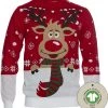 Jule Sweaters Foute Kersttrui Dames & Heren - Christmas Sweater "Rudolf Met Sjaal" - 100% Biologisch Katoen - Kerst Trui Mannen & Vrouwen Maat XXL