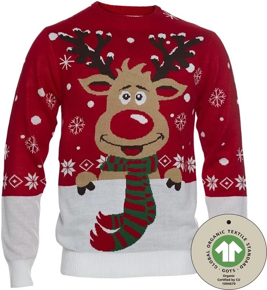 Jule Sweaters Foute Kersttrui Dames & Heren - Christmas Sweater "Rudolf Met Sjaal" - 100% Biologisch Katoen - Kerst Trui Mannen & Vrouwen Maat XXL 1 Jule Sweaters Foute Kersttrui Dames & Heren - Christmas Sweater "Rudolf Met Sjaal" - 100% Biologisch Katoen - Kerst Trui Mannen & Vrouwen Maat XXL