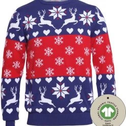 Jule Sweaters Foute Kersttrui Dames & Heren - Christmas Sweater "Kerst Rood & Blauw" - 100% Biologisch Katoen - Kerst Trui Mannen & Vrouwen Maat L