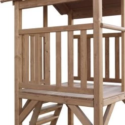 AXI Beach Tower Speeltoestel In Bruin - Speeltoren Met Zandbak En Grijze Glijbaan - FSC Hout - Speelhuis Op Palen Voor De Tuin -Duurzamer-speelgoed Winkel 550x607 1