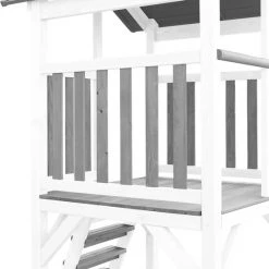 AXI Beach Tower Speeltoestel In Grijs/Wit - Speeltoren Met Zandbak En Witte Glijbaan - FSC Hout - Speelhuis Op Palen Voor De Tuin -Duurzamer-speelgoed Winkel 550x607 3